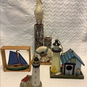 Collection of nautical or beach theme decor.